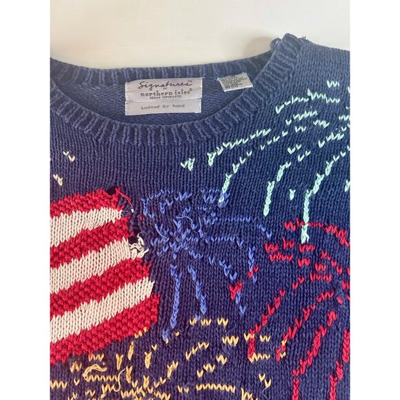 Signatures Northern Isles Hand Knit USA 4th Americana Sweater AS IS Wounded Bird - Picture 5 of 16